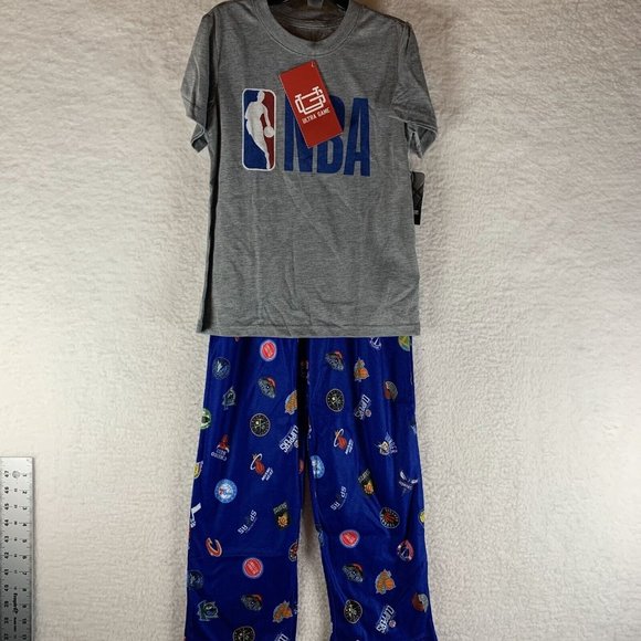 NBA Basketball‎ Ultra Game Pajama Set Boys 7 Heather Gray Blue Sleepwear S7896 - Picture 1 of 9